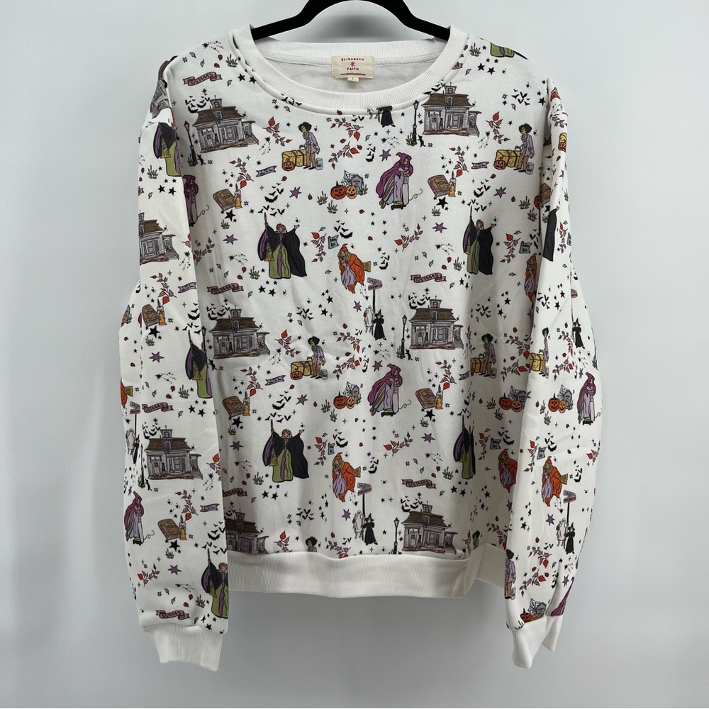 NWOT Elisabeth + Faith Hocus Pocus All Over Print Crewneck Sweatshirt Large